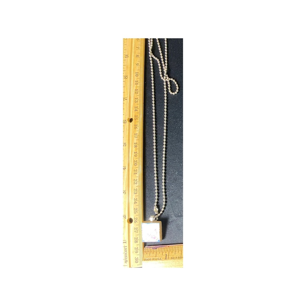 Silver Tone‎ Ball Chain Necklace With Square Pendant Charm